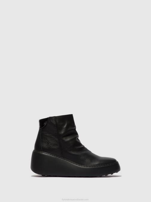 BLACK (BLACK SOLE) XX0D58 Zip Up Ankle Boots DABE461 Fly London Women