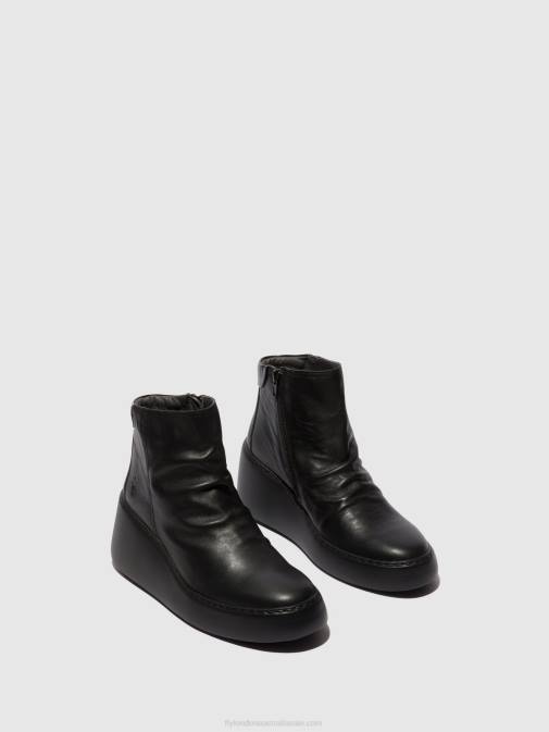 BLACK (BLACK SOLE) XX0D58 Zip Up Ankle Boots DABE461 Fly London Women
