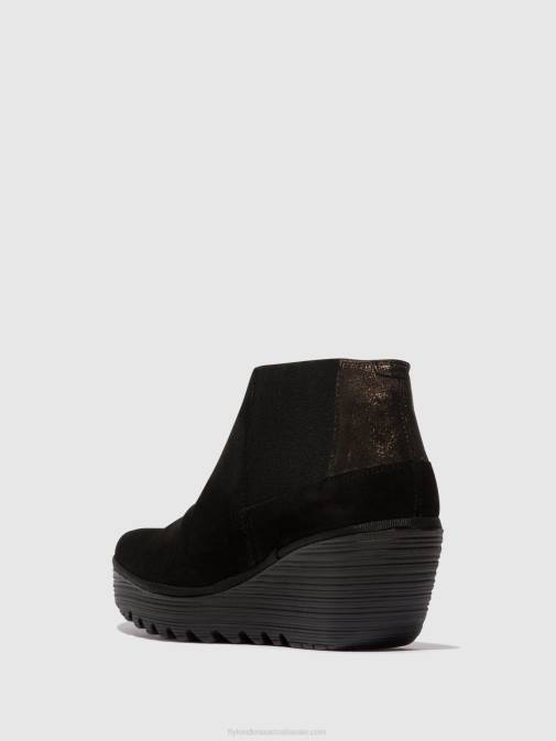 BLACK/GRAPHITE XX0D35 Zip Up Ankle Boots YEGO400 Fly London Women
