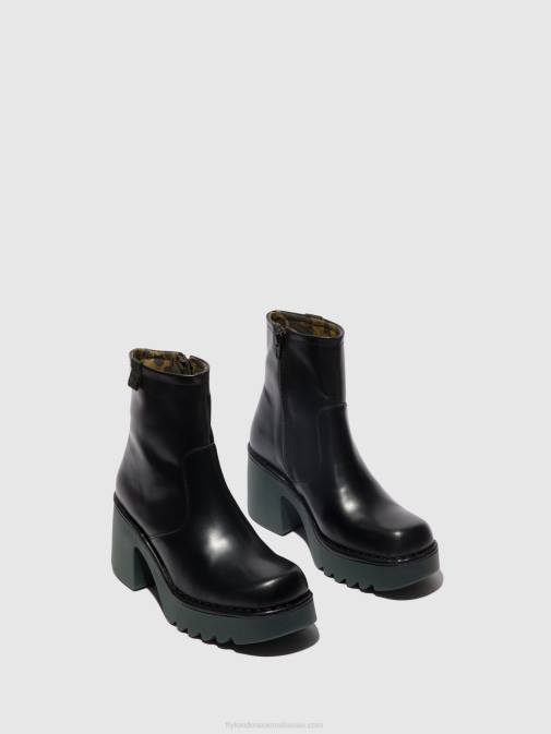 BLACK (TEAL SOLE) XX0D51 Zip Up Ankle Boots MOGE250 Fly London Women