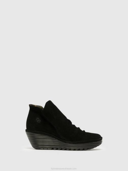 BLACK XX0D279 Zip Up Ankle Boots YIP Fly London Women
