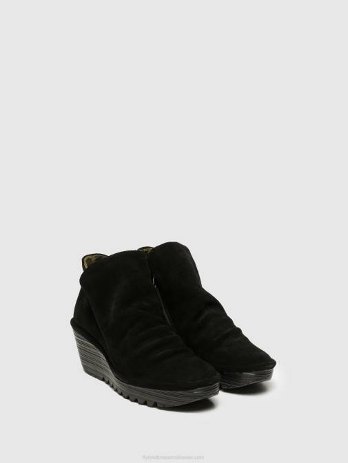 BLACK XX0D279 Zip Up Ankle Boots YIP Fly London Women