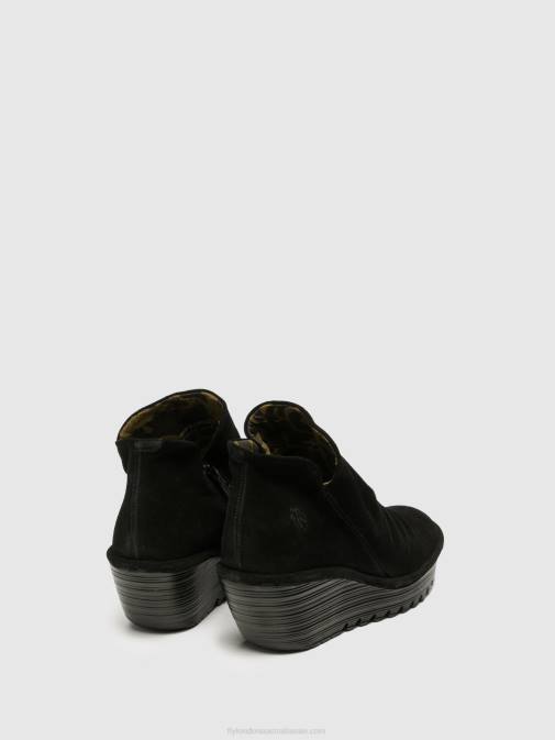 BLACK XX0D279 Zip Up Ankle Boots YIP Fly London Women