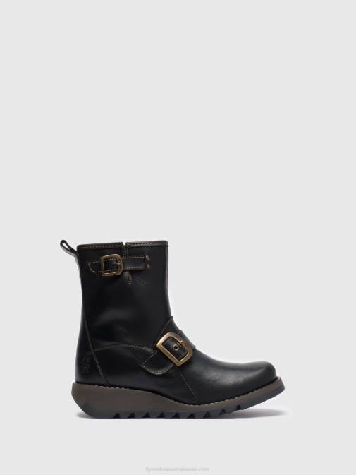 BLACK XX0D282 Buckle Ankle Boots SINO525 Fly London Women