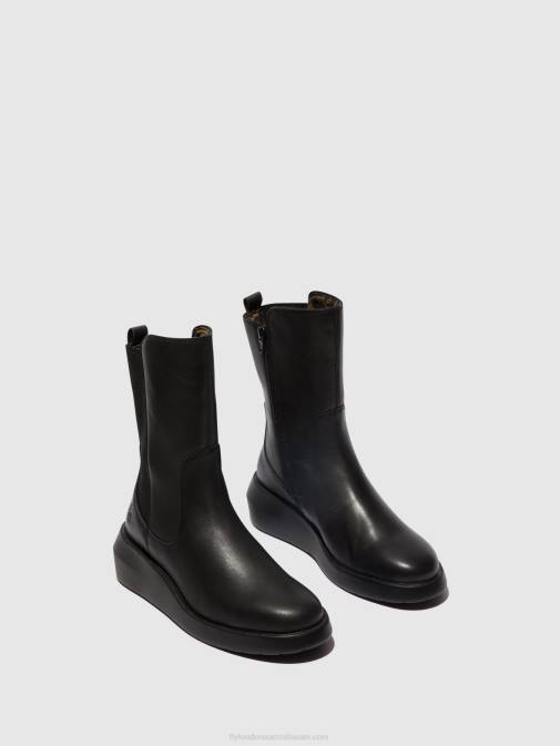 BLACK XX0D63 Zip Up Ankle Boots BRIN516 Fly London Women