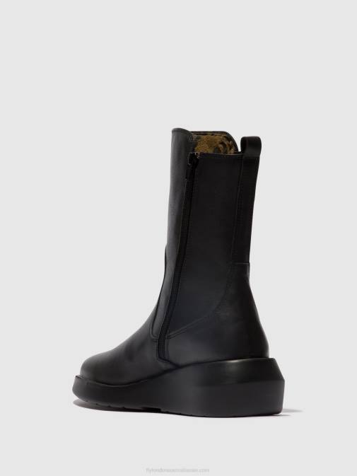 BLACK XX0D63 Zip Up Ankle Boots BRIN516 Fly London Women
