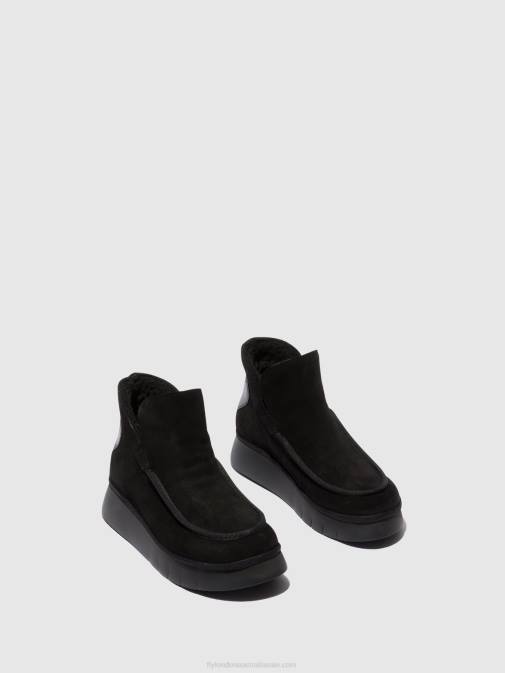 BLACK XX0D82 Round Toe Ankle Boots COZE348 Fly London Women