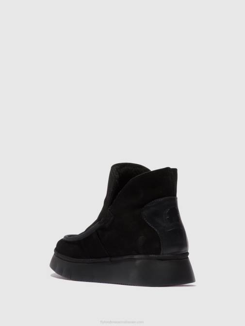 BLACK XX0D82 Round Toe Ankle Boots COZE348 Fly London Women