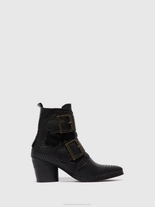CROCO BLACK XX0D243 Buckle Ankle Boots ARIA827 Fly London Women