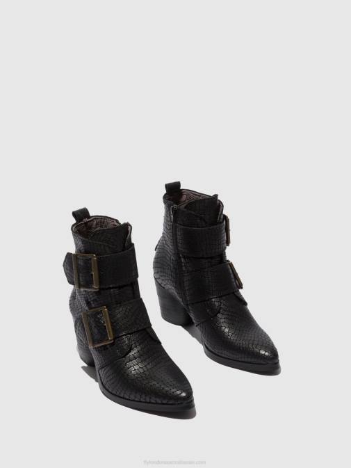 CROCO BLACK XX0D243 Buckle Ankle Boots ARIA827 Fly London Women