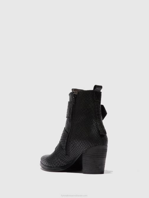 CROCO BLACK XX0D243 Buckle Ankle Boots ARIA827 Fly London Women