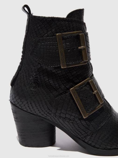 CROCO BLACK XX0D243 Buckle Ankle Boots ARIA827 Fly London Women