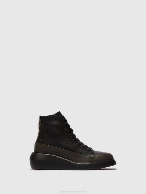 DK.GREEN/BLACK XX0D107 Lace-up Ankle Boots BOZE515 Fly London Women