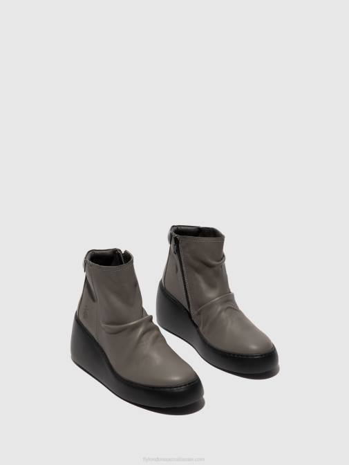 GREY (BLACK SOLE) XX0D23 Zip Up Ankle Boots DABE461 Fly London Women