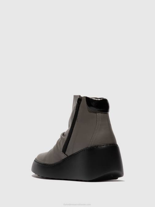 GREY (BLACK SOLE) XX0D23 Zip Up Ankle Boots DABE461 Fly London Women