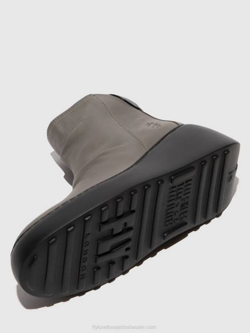 GREY (BLACK SOLE) XX0D23 Zip Up Ankle Boots DABE461 Fly London Women
