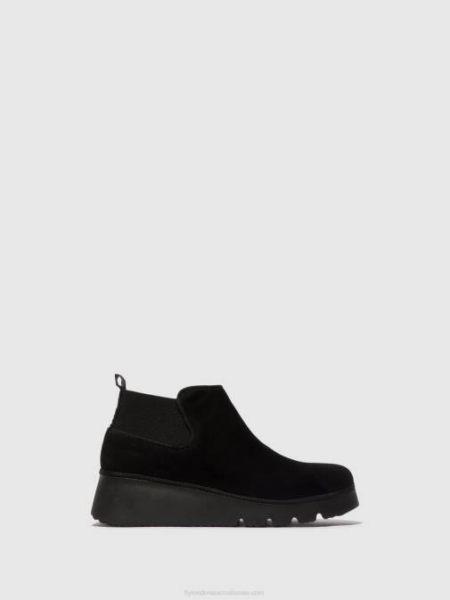 KID SUEDE BLACK XX0D10 Elasticated Ankle Boots PADA403 Fly London Women