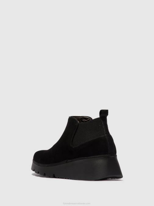 KID SUEDE BLACK XX0D10 Elasticated Ankle Boots PADA403 Fly London Women