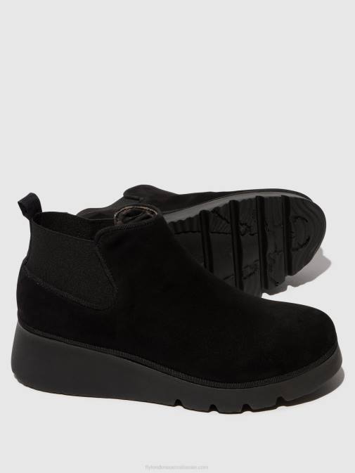 KID SUEDE BLACK XX0D10 Elasticated Ankle Boots PADA403 Fly London Women