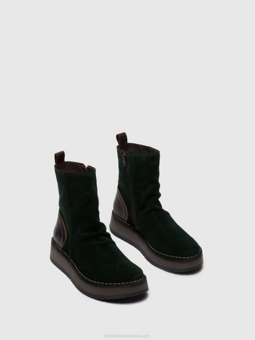 OILSUEDE/RUG GREEN FOREST/DK.BROWN XX0D248 Zip Up Ankle Boots RENO053 Fly London Women