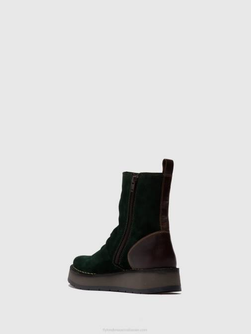 OILSUEDE/RUG GREEN FOREST/DK.BROWN XX0D248 Zip Up Ankle Boots RENO053 Fly London Women