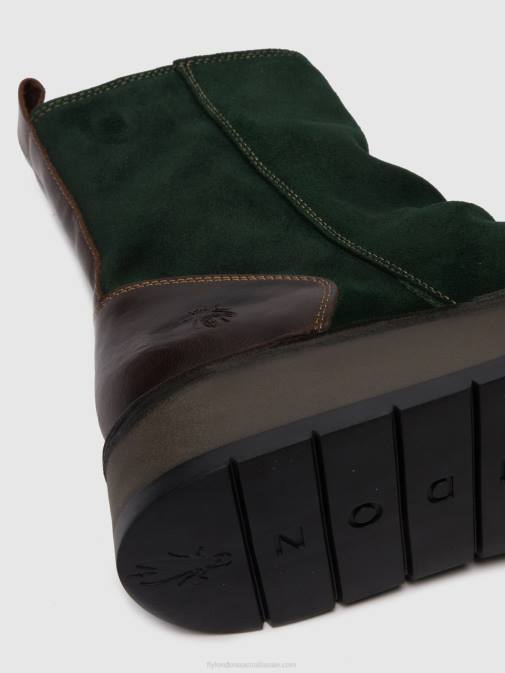 OILSUEDE/RUG GREEN FOREST/DK.BROWN XX0D248 Zip Up Ankle Boots RENO053 Fly London Women