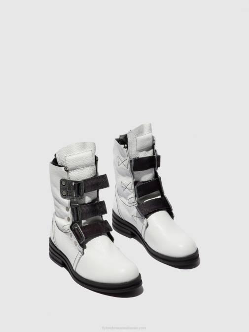 RIO WHITE XX0D239 Buckle Ankle Boots KIFF682 Fly London Women