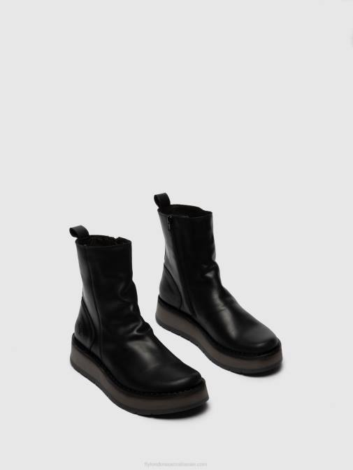 RUG BLACK XX0D253 Zip Up Ankle Boots RENO053 Fly London Women