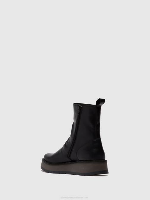 RUG BLACK XX0D253 Zip Up Ankle Boots RENO053 Fly London Women