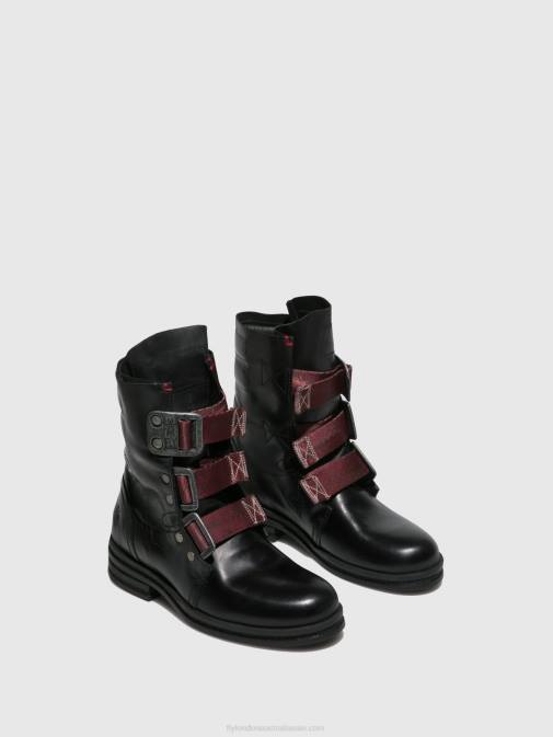 RUG BLACK XX0D259 Buckle Ankle Boots KIFF682 Fly London Women