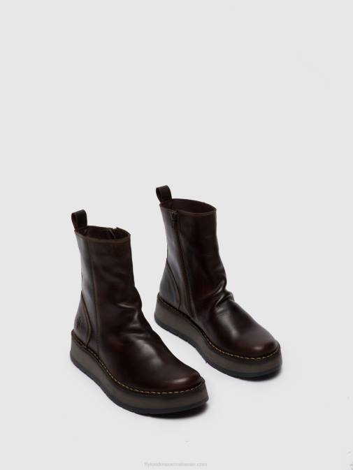 RUG DK. BROWN XX0D285 Zip Up Ankle Boots RENO053 Fly London Women