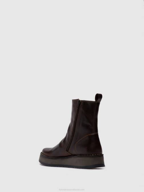 RUG DK. BROWN XX0D285 Zip Up Ankle Boots RENO053 Fly London Women