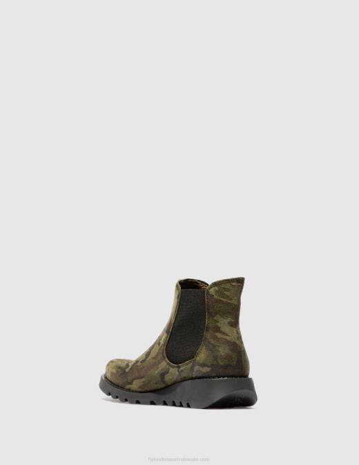 SALV CAMOUFLAGE MILITARY GREEN XX0D218 Chelsea Ankle Boots Fly London Women