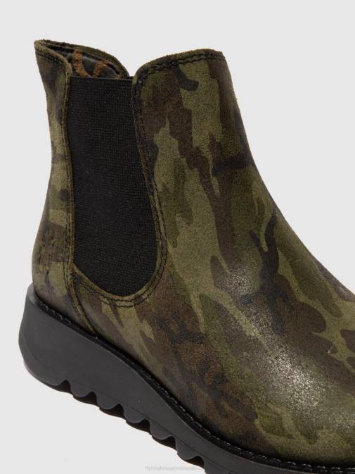 SALV CAMOUFLAGE MILITARY GREEN XX0D218 Chelsea Ankle Boots Fly London Women