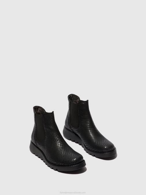 SALV CROCO BLACK XX0D14 Chelsea Ankle Boots Fly London Women