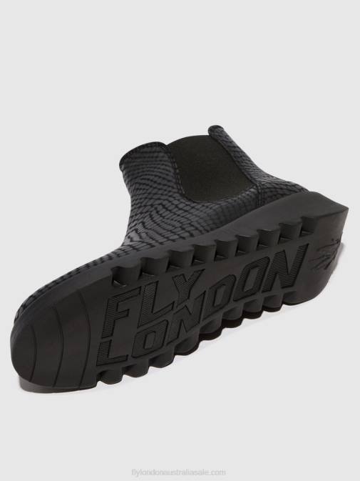 SALV CROCO BLACK XX0D14 Chelsea Ankle Boots Fly London Women