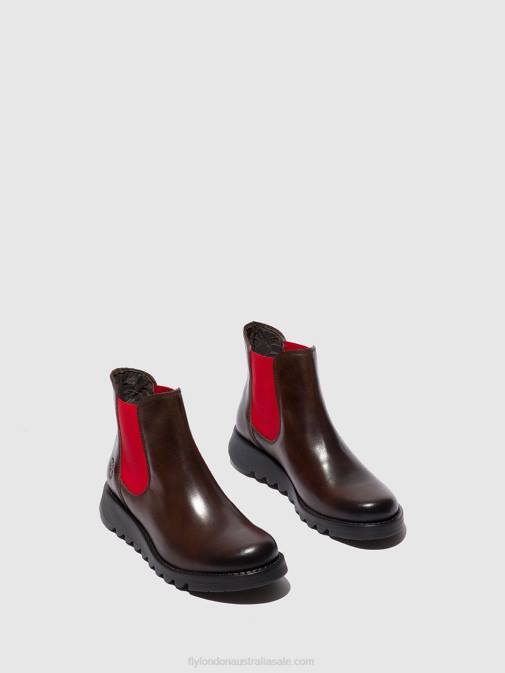 SALV RUG DK. BROWN (RED ELASTIC) XX0D170 Chelsea Ankle Boots Fly London Women