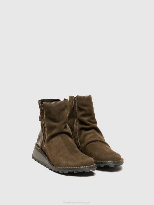 SLUDGE/OLIVE XX0D12 Zip Up Ankle Boots MON944 Fly London Women