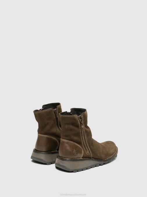 SLUDGE/OLIVE XX0D12 Zip Up Ankle Boots MON944 Fly London Women