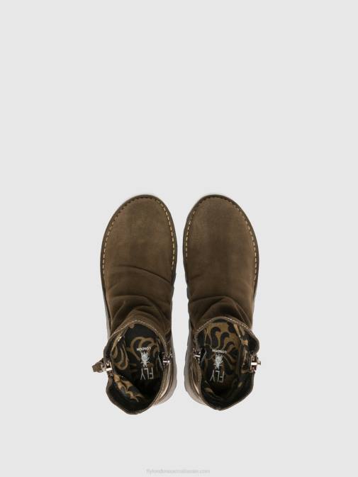 SLUDGE/OLIVE XX0D12 Zip Up Ankle Boots MON944 Fly London Women