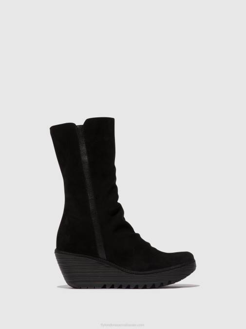 SUEDE/MOUSSE BLACK XX0D3 Zip Up Ankle Boots YEMY408 OIL Fly London Women
