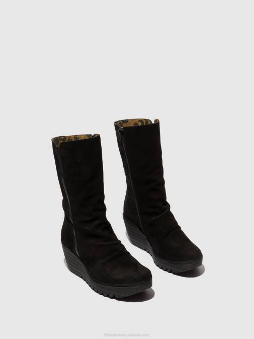 SUEDE/MOUSSE BLACK XX0D3 Zip Up Ankle Boots YEMY408 OIL Fly London Women