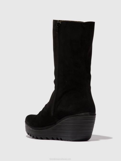 SUEDE/MOUSSE BLACK XX0D3 Zip Up Ankle Boots YEMY408 OIL Fly London Women