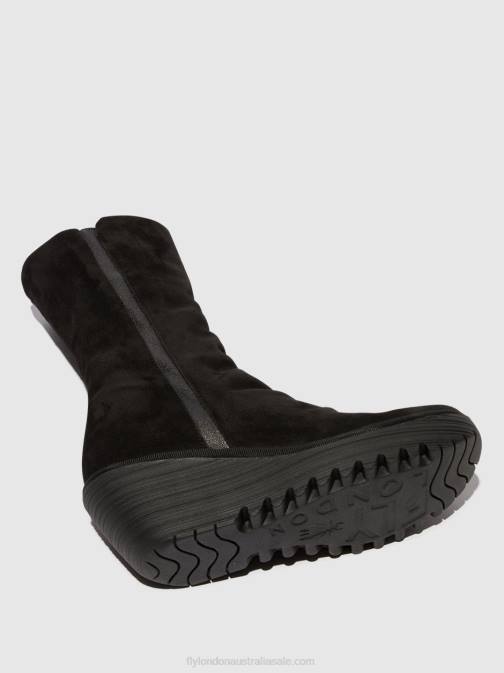 SUEDE/MOUSSE BLACK XX0D3 Zip Up Ankle Boots YEMY408 OIL Fly London Women