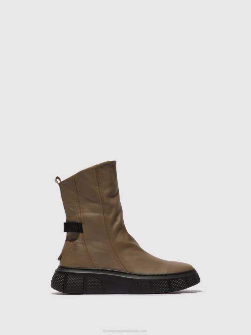 TAUPE (BLACK SOLE) XX0D60 Zip Up Ankle Boots ESEN485 Fly London Women