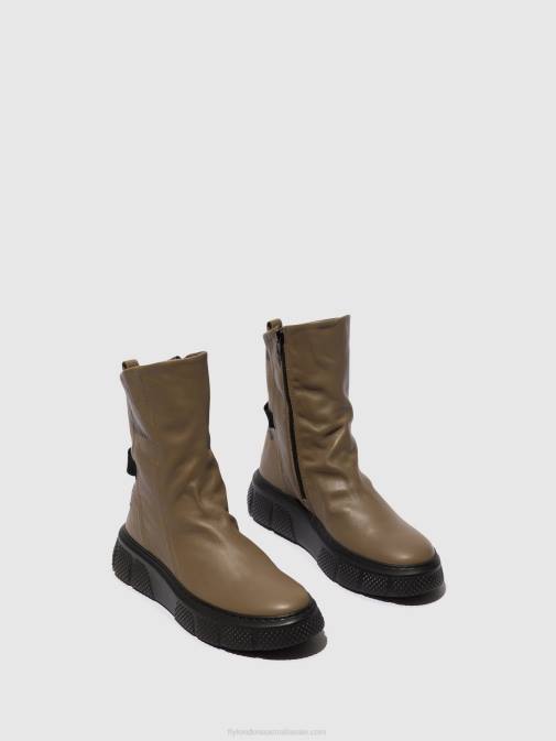 TAUPE (BLACK SOLE) XX0D60 Zip Up Ankle Boots ESEN485 Fly London Women