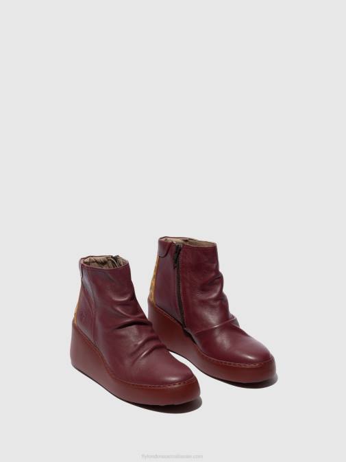 WINE/TAN XX0D59 Zip Up Ankle Boots DABE461 Fly London Women