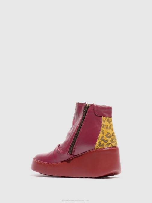 WINE/TAN XX0D59 Zip Up Ankle Boots DABE461 Fly London Women