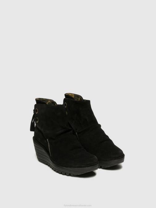 YAMA SUEDE BLACK XX0D17 Wedge Ankle Boots Fly London Women