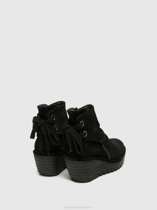 YAMA SUEDE BLACK XX0D17 Wedge Ankle Boots Fly London Women